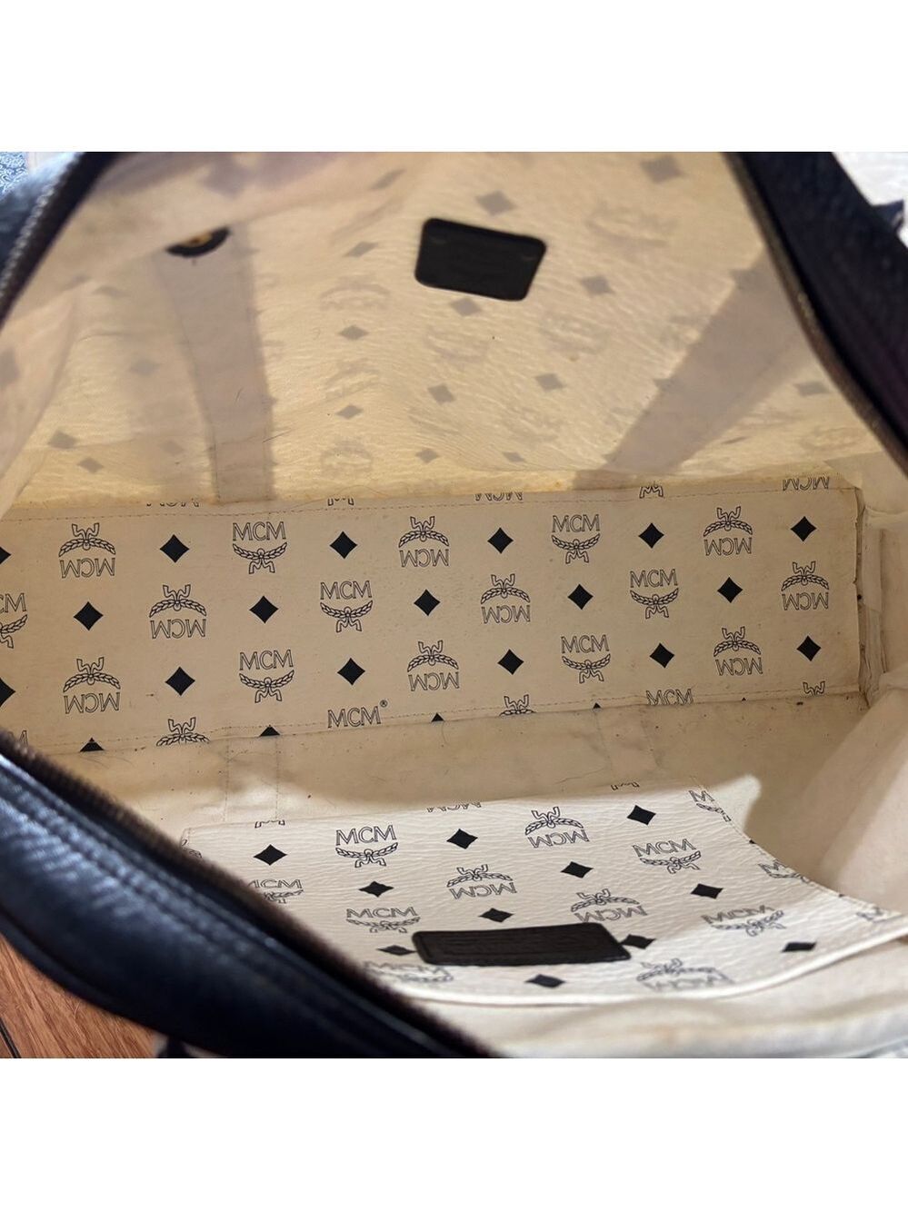 MCM Visetos Monogram Boston Bag / Satchel - White & Black - Picture 7 of 9